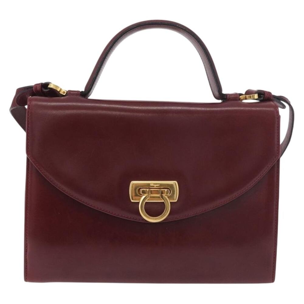 Salvatore Ferragamo Gancini Handbag Red Smooth